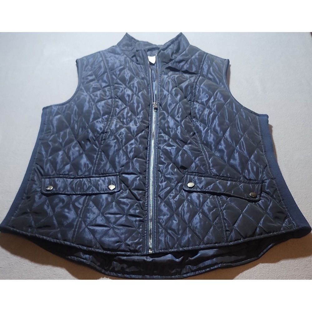 Westport Women's Plus 1X Blue Solid Quilted Full Zip Vest Sleeveless Pockets